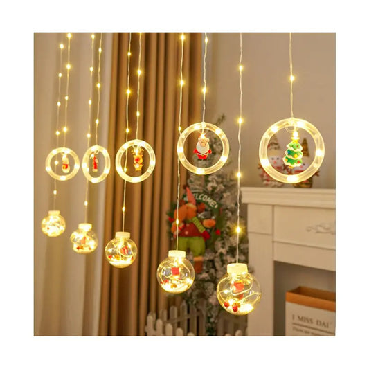 CORTINA-LUCES MAGICAS DE NAVIDAD🎅 AROS FIGURAS LED GUIRNALDA - 3.5Mts✨