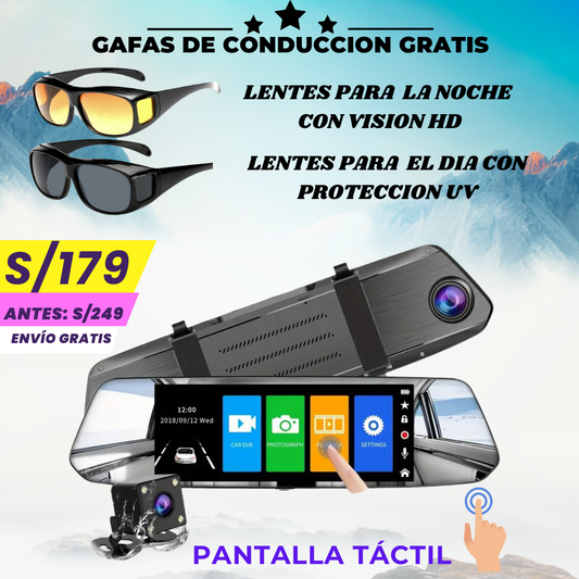 Espejo Retrovisor con doble Cámara y Pantalla Táctil de 5.5 pulgadas FullHD+ GAFAS DE CONDUCCION GRATIS🎁